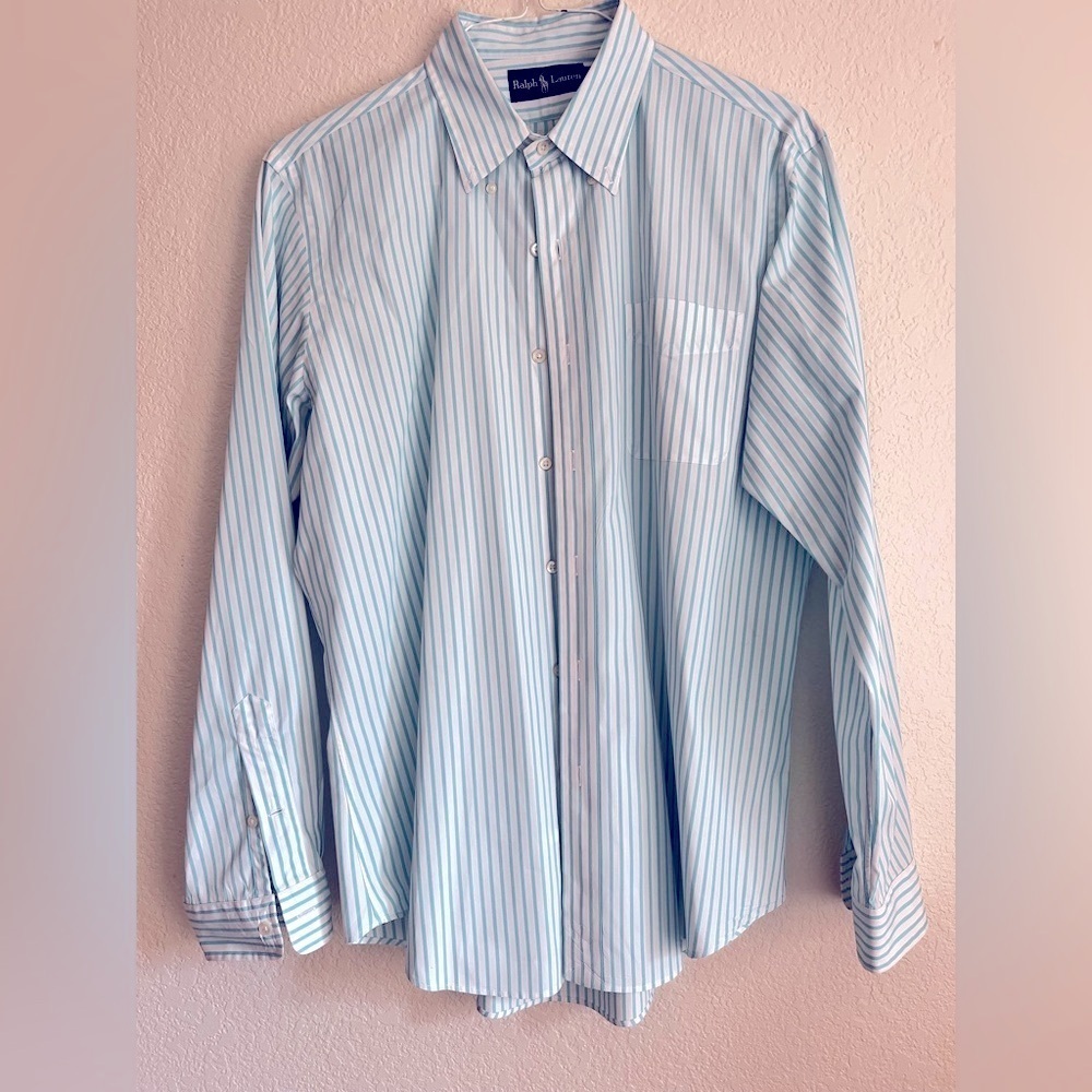Polo Ralph Lauren Blue White Striped Button Down Shirt Men's Large Long Sleeve